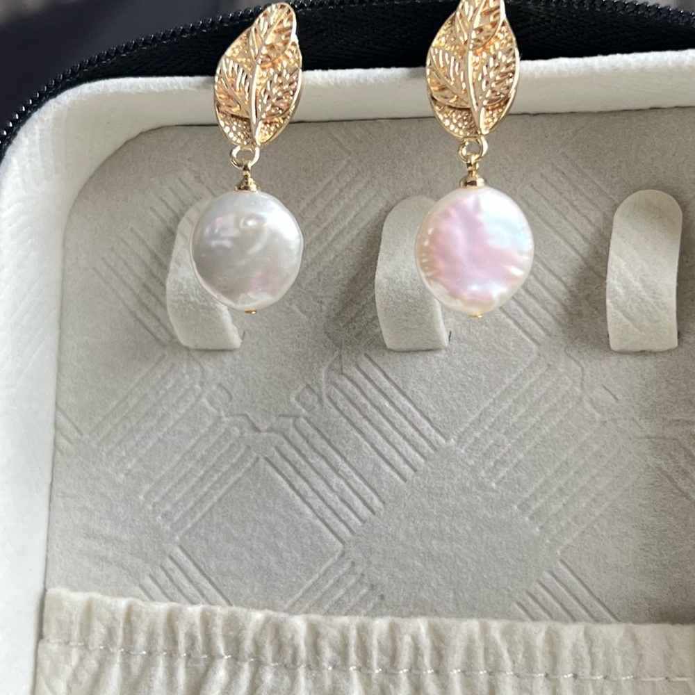SOLD EXTERNALLY— Elegant Gold and Pearl Leaf Earrings